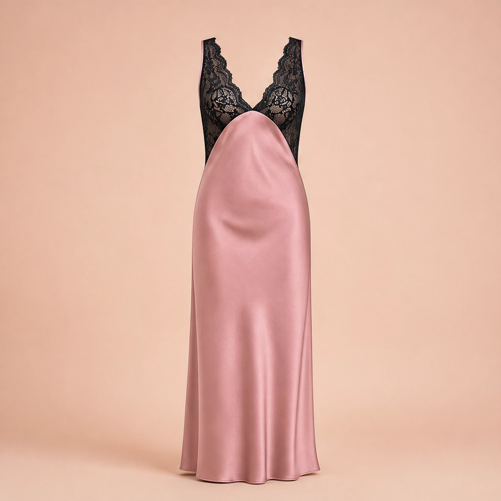 Lunève™ – Satin & Lace Deep-V Open-Back Slip Nightdress + 50% OFF
