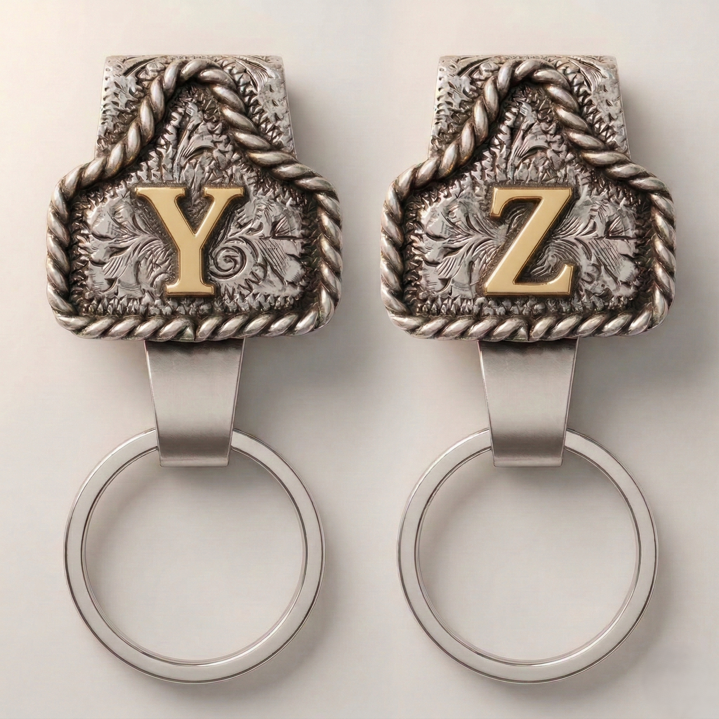 Conchofield™ – Western Initial Belt Clip Keychain, A-Z Letters, Engraved Concho Design + 50% OFF
