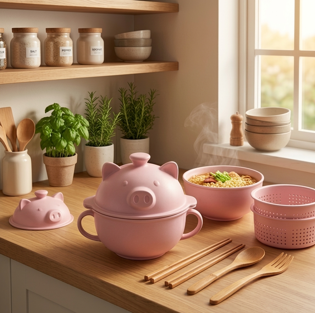 Slurpwell™ – Microwave Ramen Cooker Set with Drain Basket, Lid Bowl & Bamboo Utensils + 50% OFF