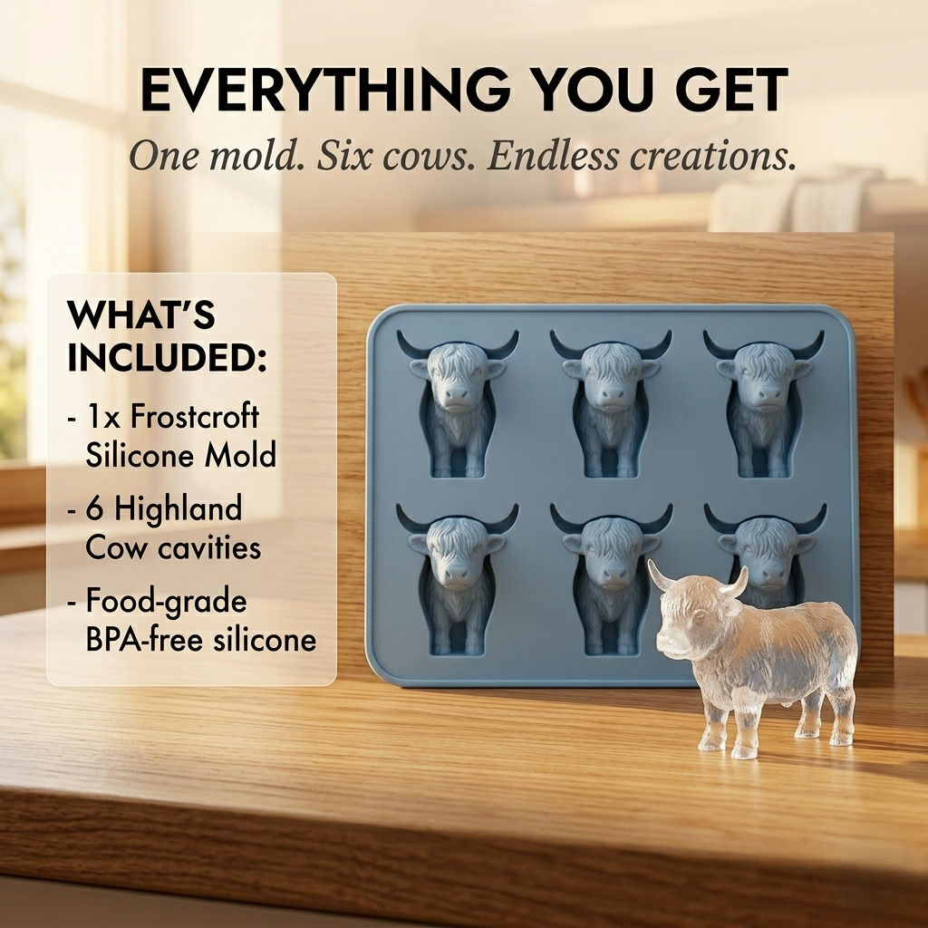 Frostcroft™ – 3D Highland Cow Ice Cube Mold, 6-Cavity BPA-Free Silicone + 1 + 1 FREE