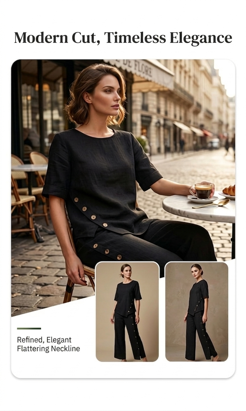 Drapelle™ – Asymmetric Drape Top & Wide-Leg Pants 2-Piece Set + 50% OFF