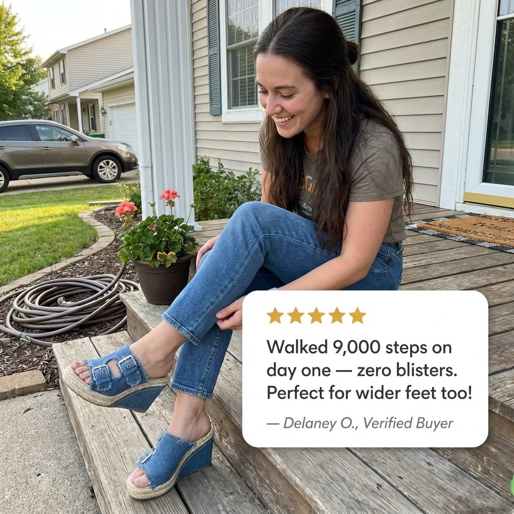 Drifthem™ – Denim Buckle Platform Wedge Slide Sandals +50% OFF