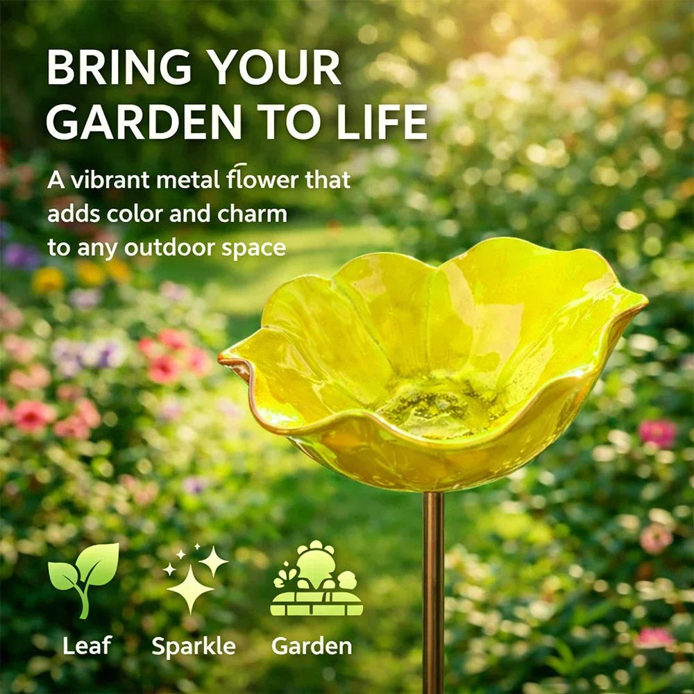 Bramblewell™ – Handmade Metal Flower Stake with Bird Bath & Pollinator Bowl + 50% OFF