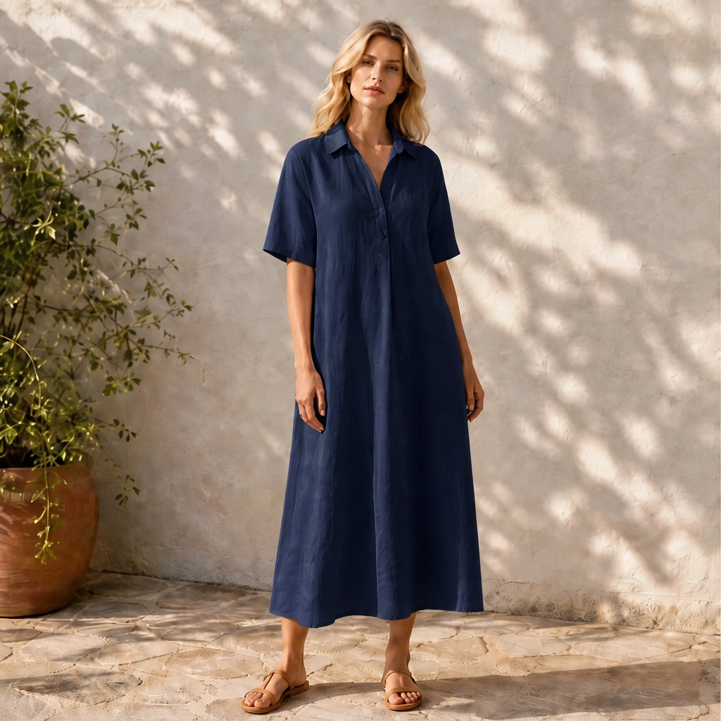 Marisol™– Breathable Linen-Blend Relaxed Midi Shirt Dress + 50% OFF