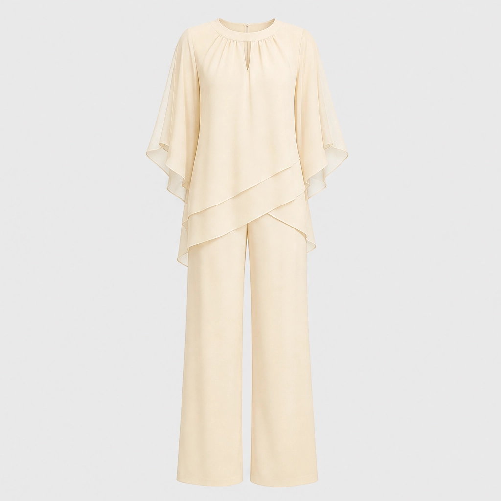 Drapelle™ – Asymmetric Layered Top & Wide-Leg Pants Two-Piece Set + 50% OFF