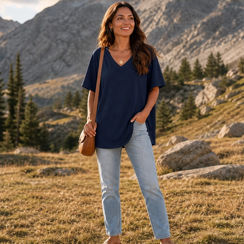 Velline™ – Soft Flowy-Hem V-Neck Loose T-Shirt + 50% OFF