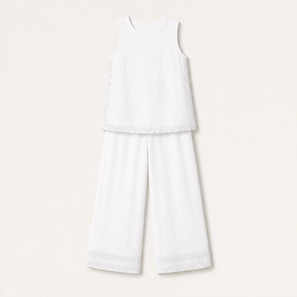 Velisse™ – Lace-Trim Sleeveless Top & Wide-Leg Trouser Set + 50% OFF