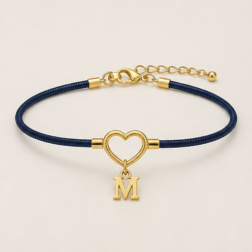 Amberwick – Personalised Heart-Link Initial Anklet with Snake Chain Navy