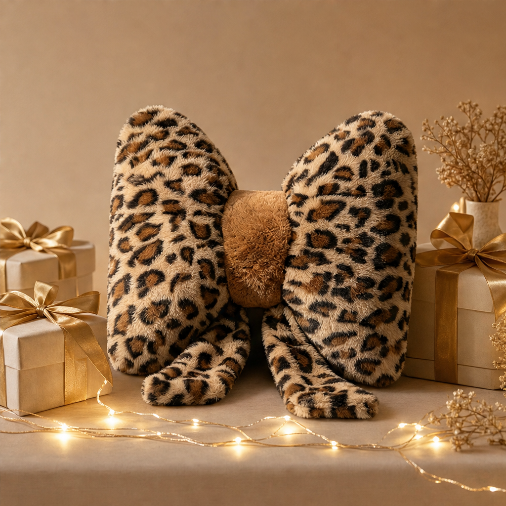 Faunelle – Plush Leopard Faux Fur Bowknot Throw Pillow + 50% OFF lifestyle
