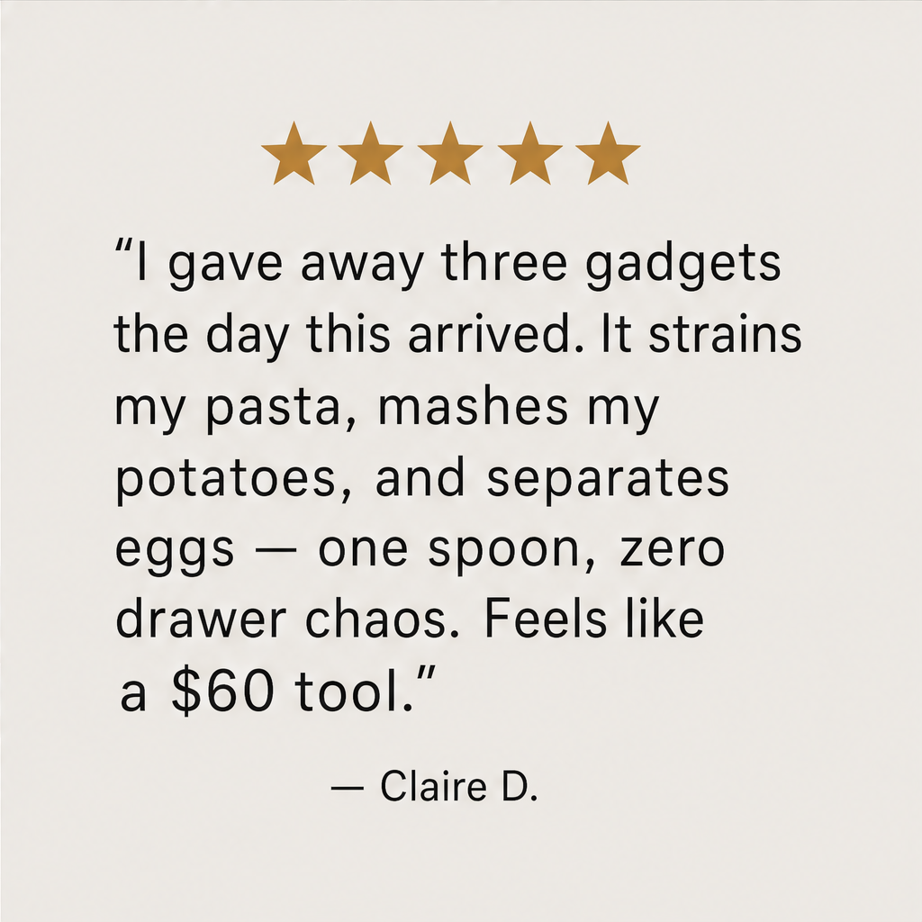 Ladleforge – 5-in-1 Strainer, Masher & Bottle Opener Kitchen Spoon + 50% OFF detail
