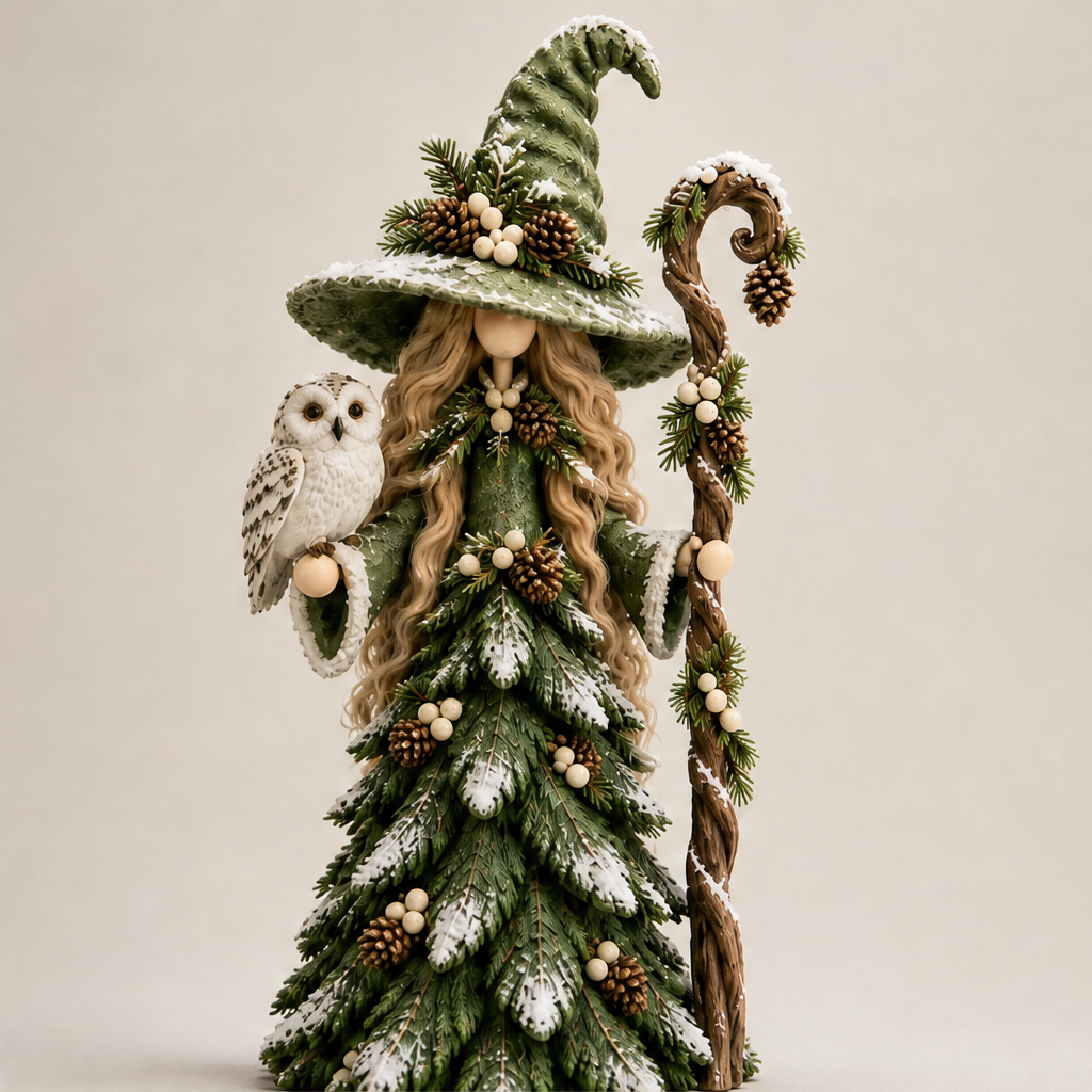 Thistlewood – Snow-Flocked Woodland Guardian Christmas Figurine + 50% OFF Green