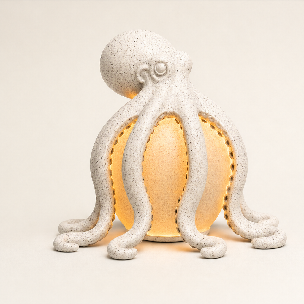 Tidecraft – Hand-Sculpted Resin Octopus Ambient Table Lamp White