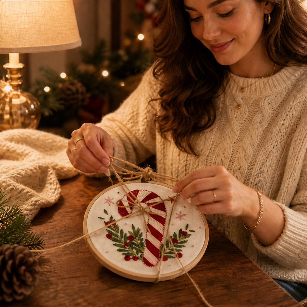 Cranberry & Thread – Candy Cane Christmas Embroidery Kit + 50% OFF lifestyle