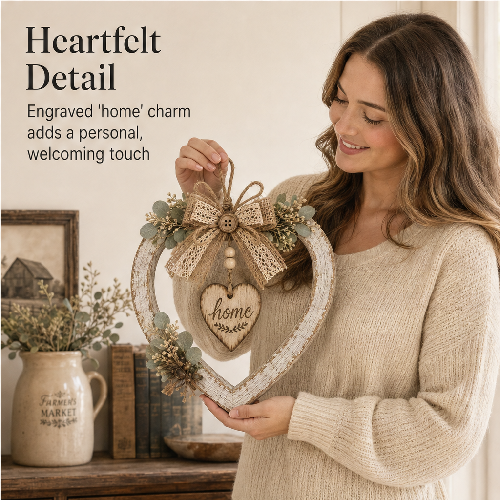 Oakbloom Hollow – Rustic Heart Wreath Ready-to-Hang Farmhouse Wall Decor features