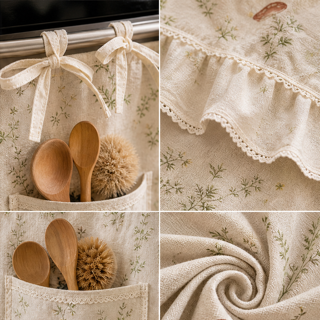 Fernhollow – Botanical Print Linen Oven Skirt Curtain with Pockets + 50% OFF lifestyle
