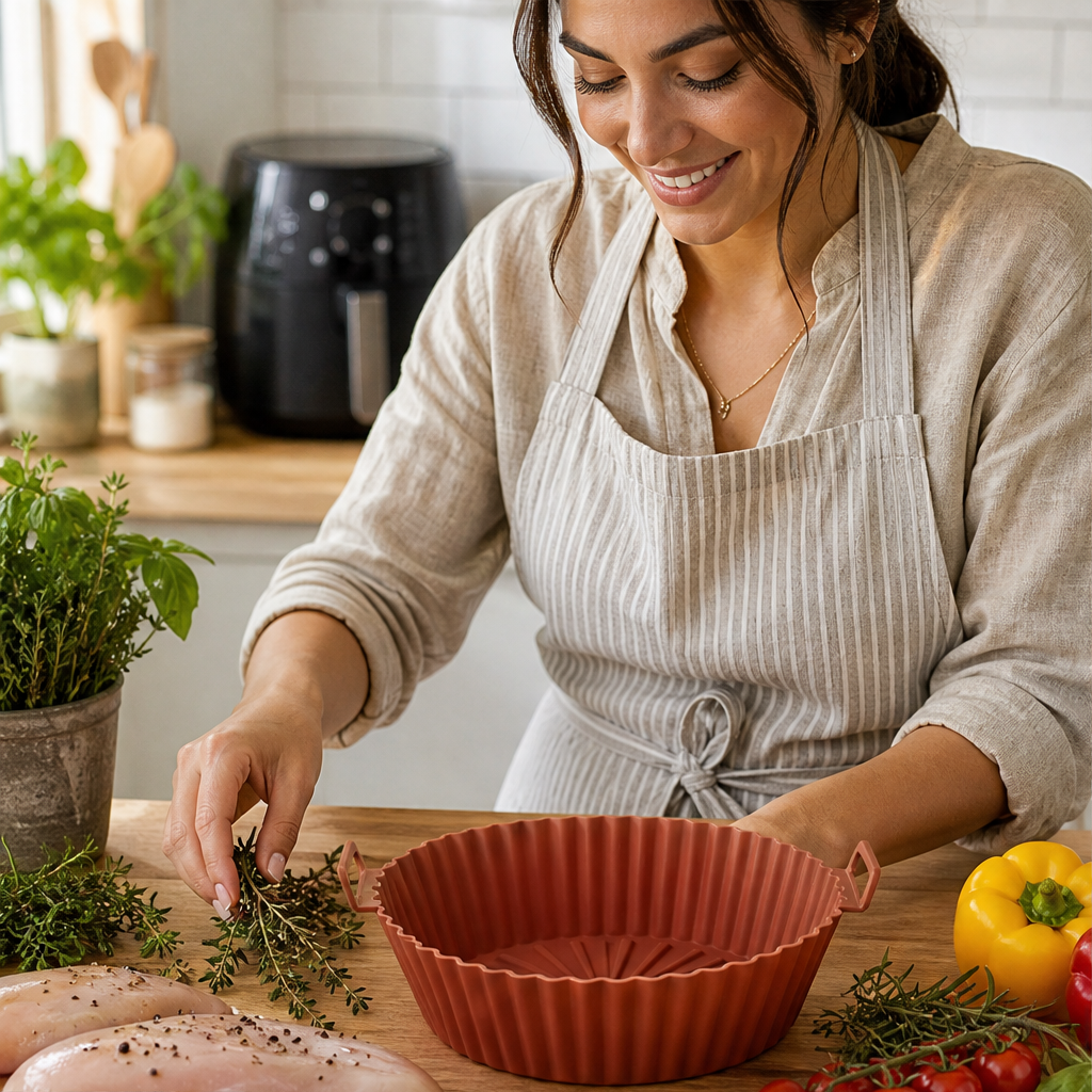 Crispwell – Non-Stick Ridged Base Reusable Silicone Air Fryer Liner + 50% OFF lifestyle