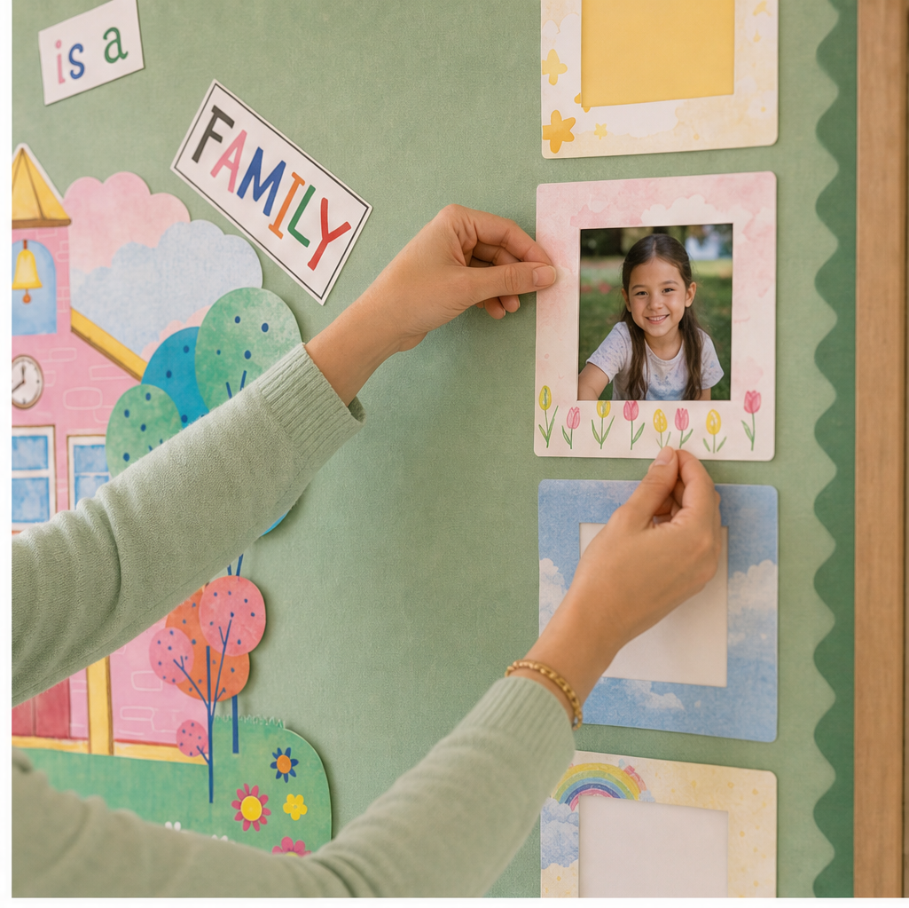 Classbloom – Pastel Schoolhouse Photo-Frame Bulletin Board Set + 50% OFF lifestyle