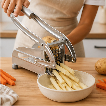 Frywell – Stainless Steel French Fry & Veggie Cutter with Suction-Lock Base + 50% OFF