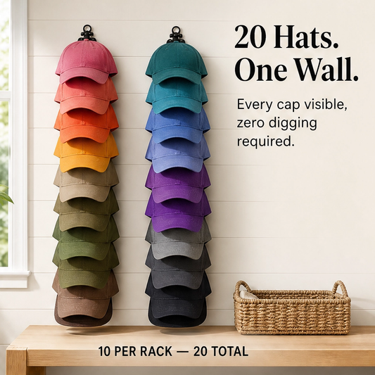 Crownstow – Space-Saving Wall Hat Rack for Up to 20 Caps, 2-Pack + 50% OFF