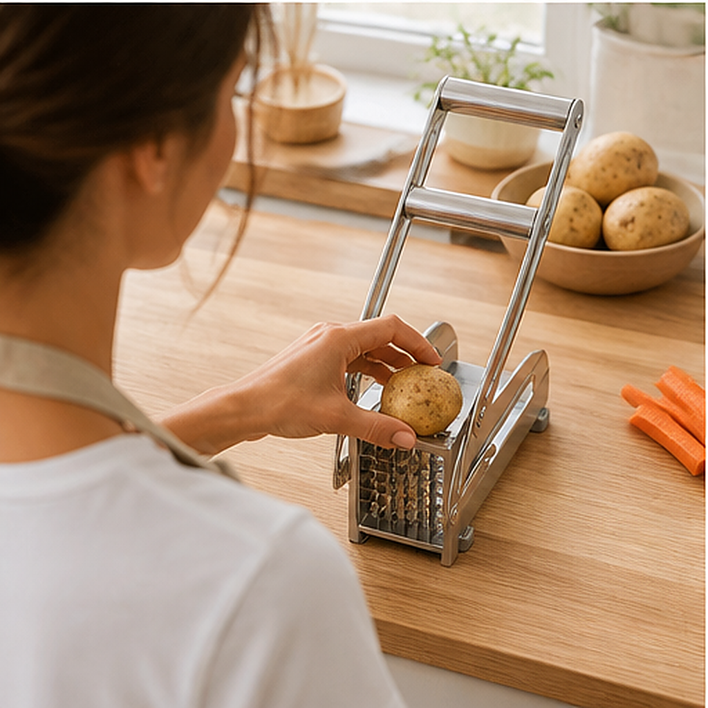 Frywell – Stainless Steel French Fry & Veggie Cutter with Suction-Lock Base + 50% OFF