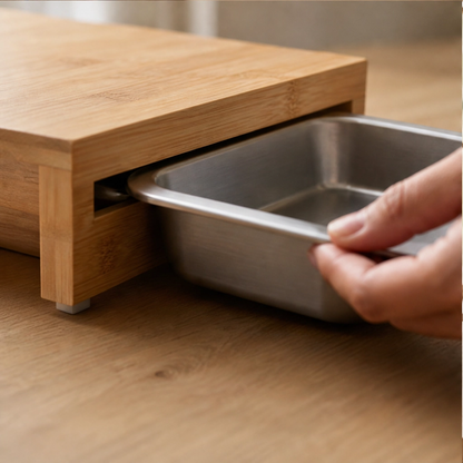 Larderboard™ – Bamboo Prep Board with Built-In Stainless Steel Trays + 50% OFF