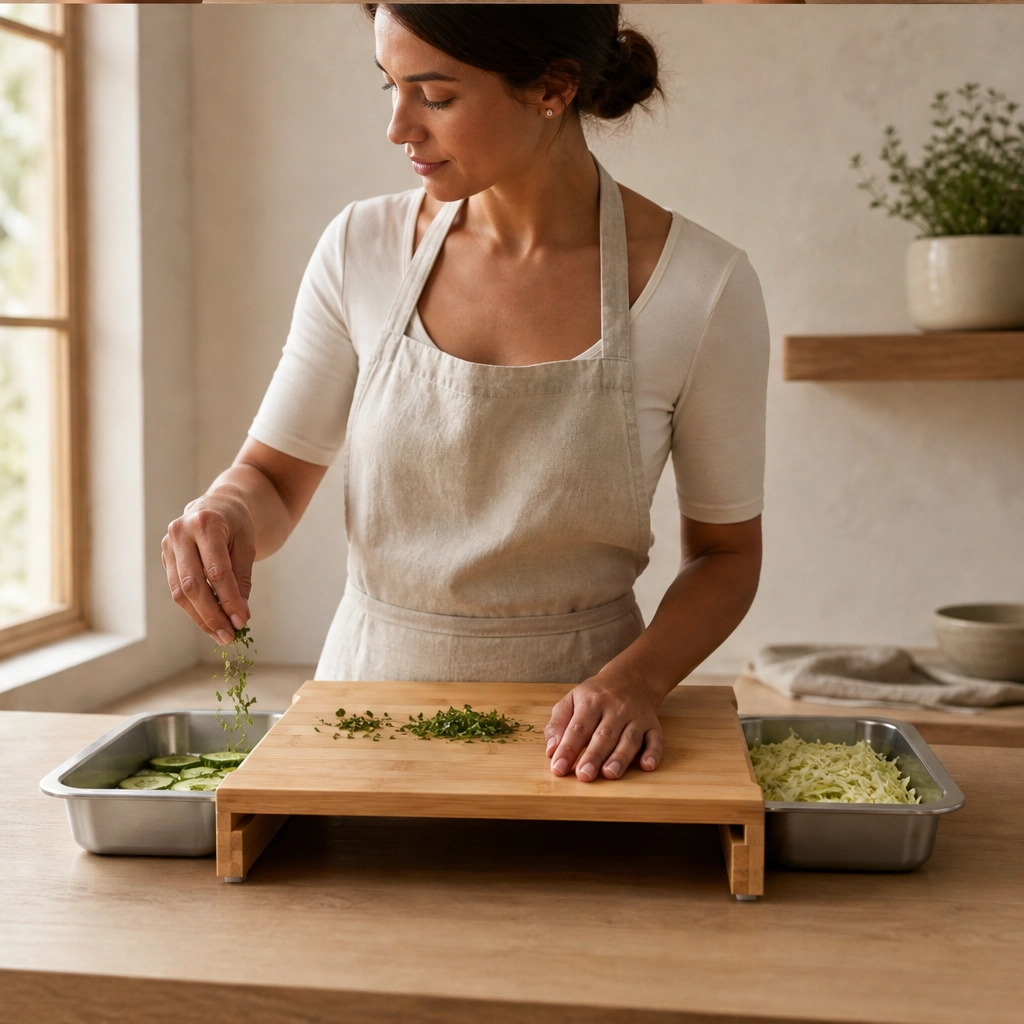 Larderboard™ – Bamboo Prep Board with Built-In Stainless Steel Trays + 50% OFF