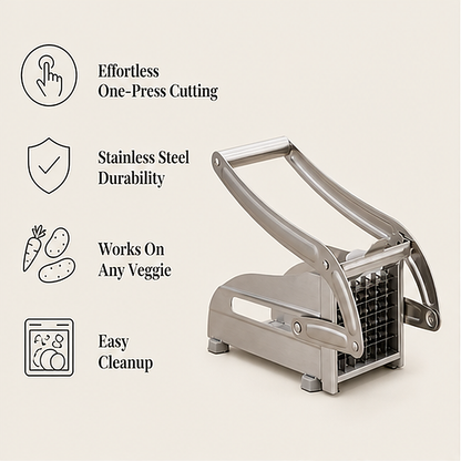 Frywell – Stainless Steel French Fry & Veggie Cutter with Suction-Lock Base + 50% OFF