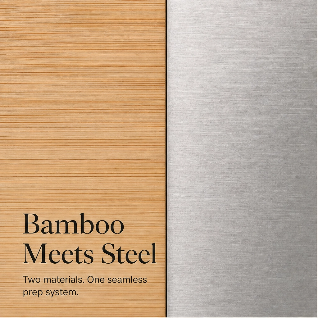 Larderboard™ – Bamboo Prep Board with Built-In Stainless Steel Trays + 50% OFF