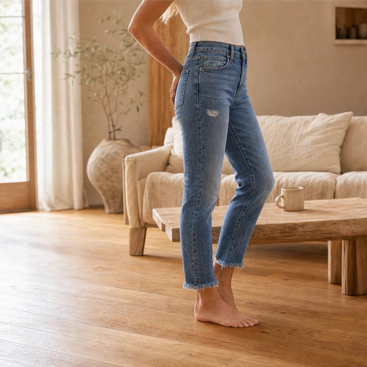 Threadwick™ – Raw-Frayed Hem Cropped Straight-Leg Jeans + 50% OFF