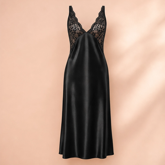 Lunève™ – Satin & Lace Deep-V Open-Back Slip Nightdress + 50% OFF