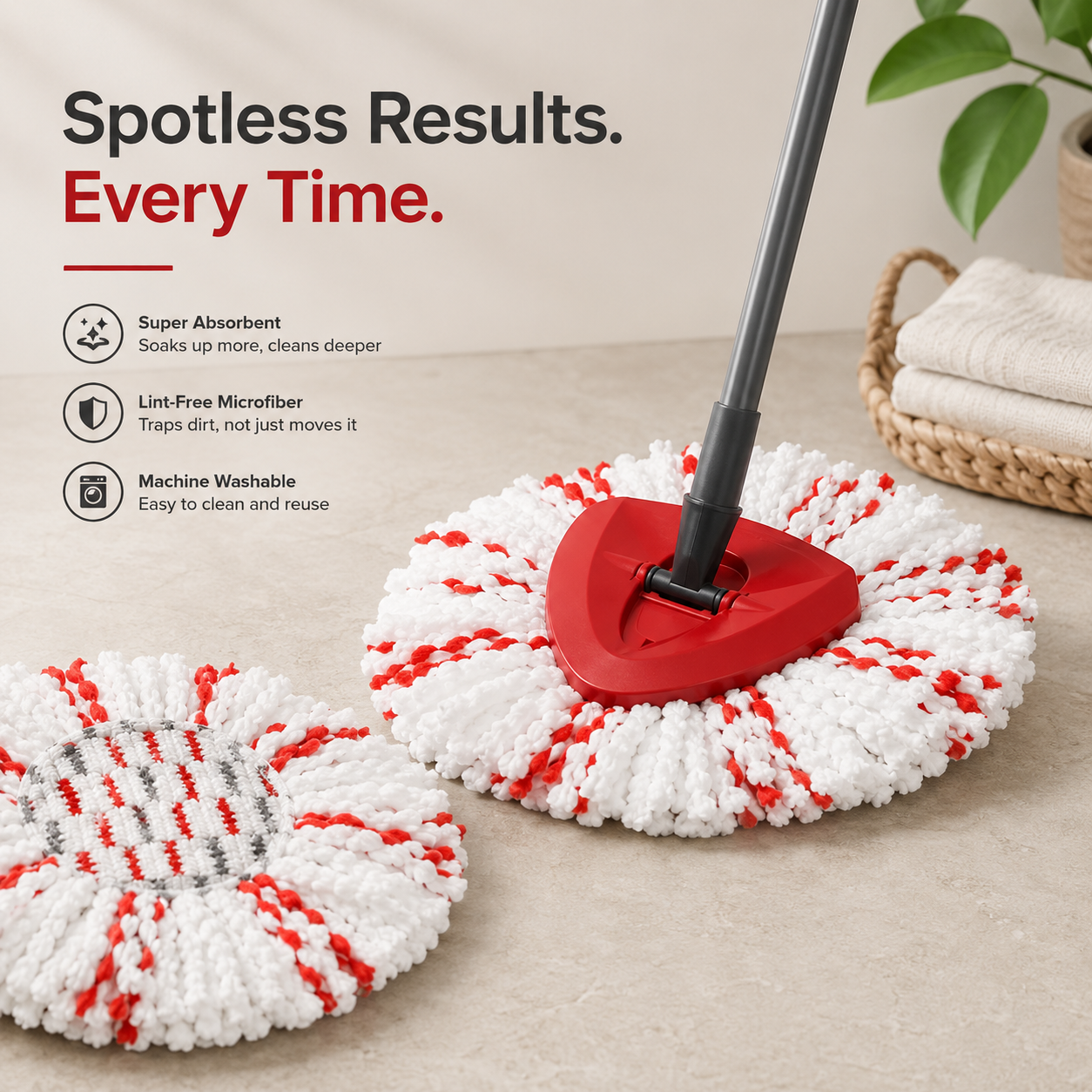 Scrubwell – Microfiber Spin Mop Replacement Heads with Scrub Pad, 3-Pack + 50% OFF