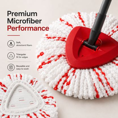 Scrubwell – Microfiber Spin Mop Replacement Heads with Scrub Pad, 3-Pack + 50% OFF