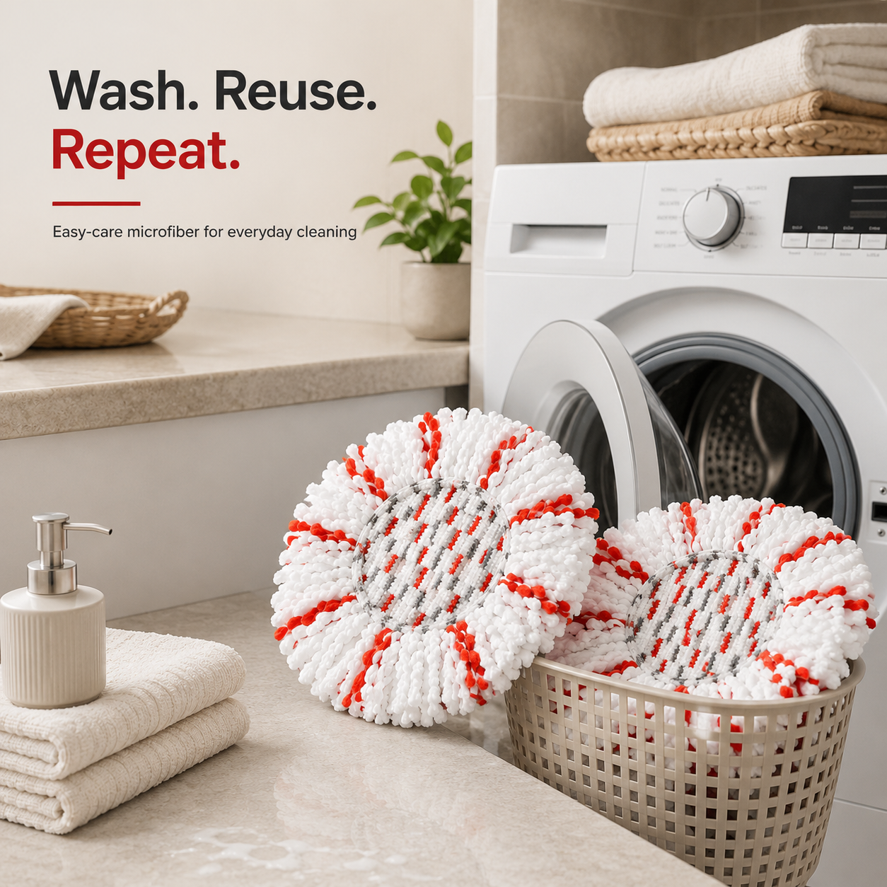 Scrubwell – Microfiber Spin Mop Replacement Heads with Scrub Pad, 3-Pack + 50% OFF