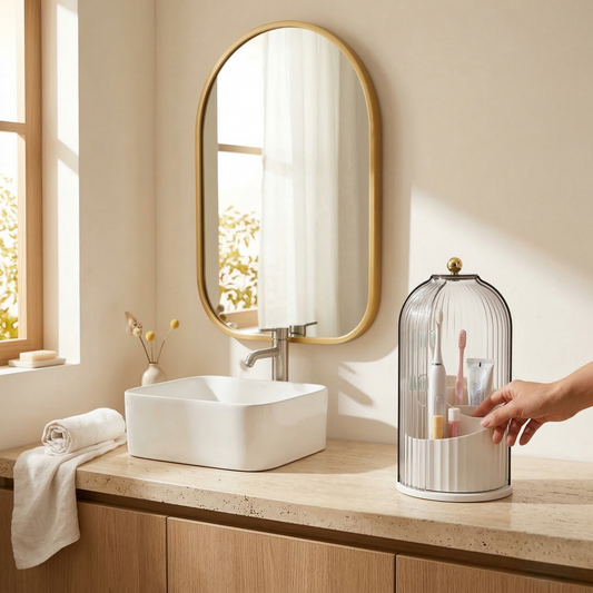 Clochère™ – Dome Cover Toothbrush & Vanity Organizer with 360° Rotating Tray + 50% OFF