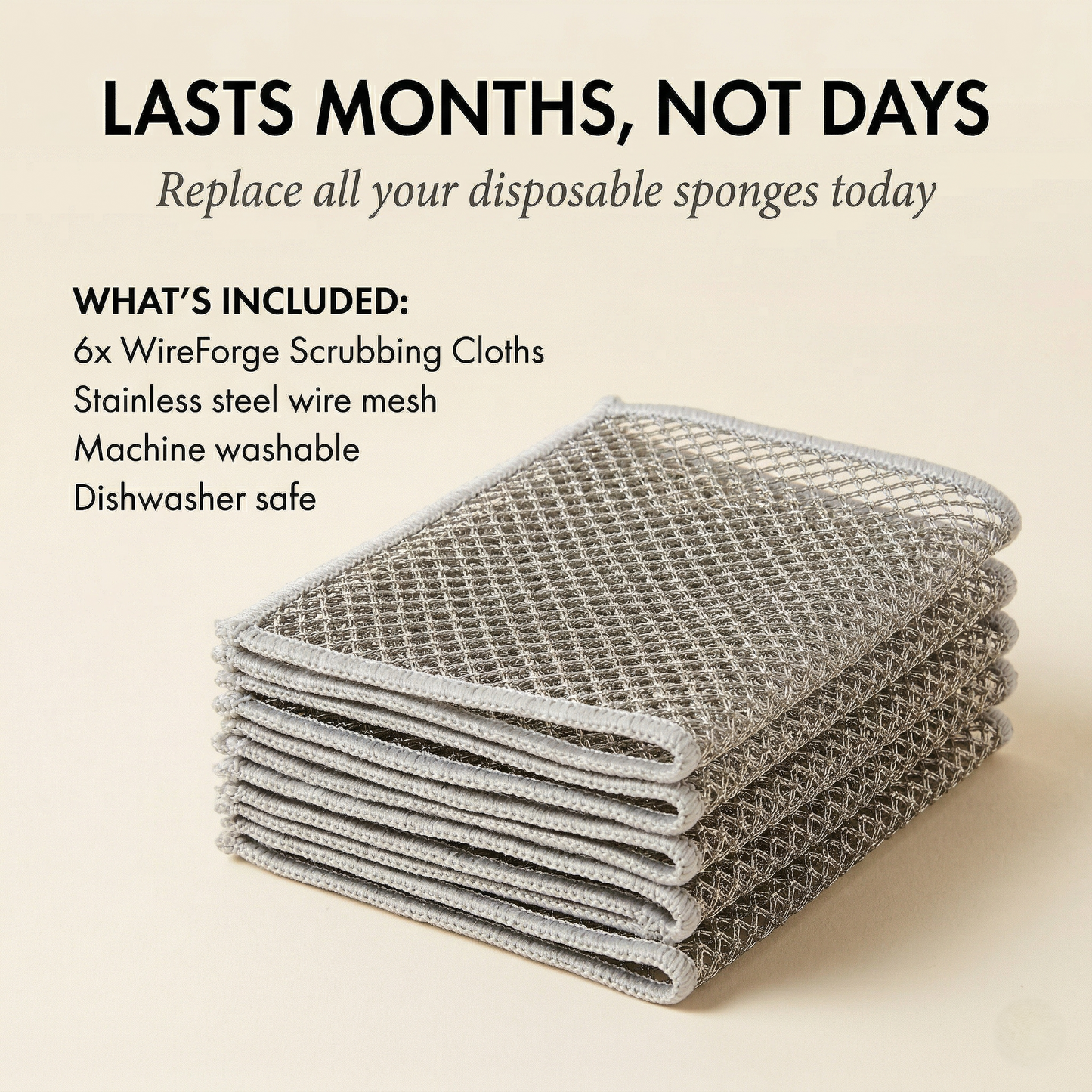 WireForge™ – No-Scratch Steel Mesh Scrubbing Cloth, Odor-Free & Reusable (4 packs)+ 50% OFF