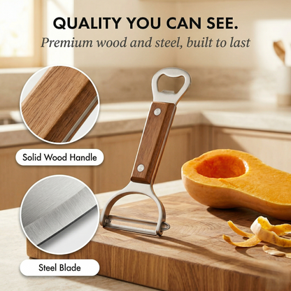 Temper™ – Stainless Steel Vegetable & Fruit Peeler with Ergonomic Wood Handle +50% OFF
