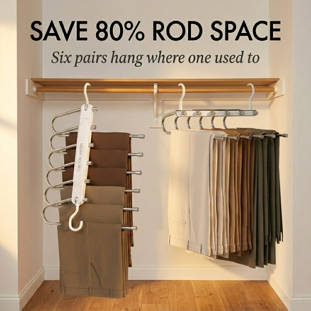 Foldholm™ – 6-Tier Space Saving Pants Hanger, Anti-Slip Folding Closet Rack for Jeans & Trousers +50% OFF