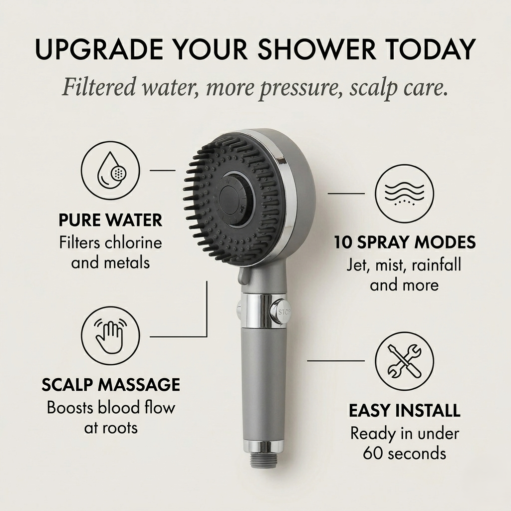 Rinswell™ – High-Pressure Filtered Shower Head with Scalp Massage & 10 Spray Modes + 50% OFF