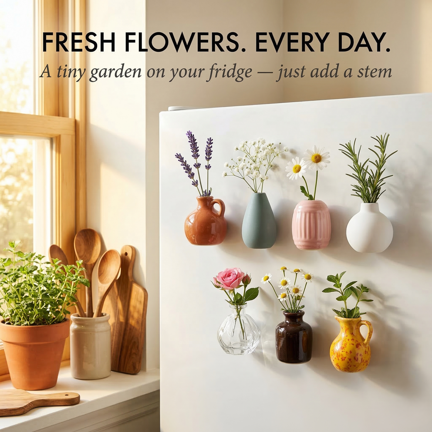 Petalia™ – Mini Ceramic Magnetic Flower Vases for Refrigerator (Set of 8) +50% OFF