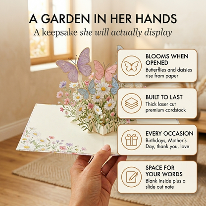 Gossamer™ – 3D Pop-Up Butterfly & Daisy Greeting Card with Envelope + 50% OFF