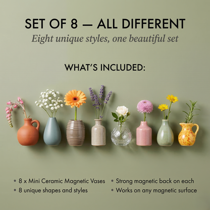Petalia™ – Mini Ceramic Magnetic Flower Vases for Refrigerator (Set of 8) +50% OFF