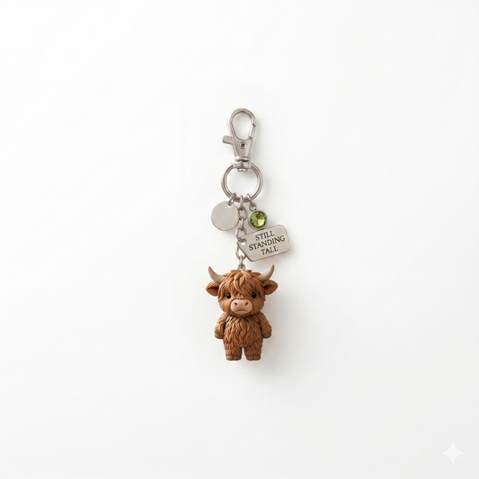 Thistledown™ – Highland Cow Keychain With "Still Standing Tall" Charm & Sentiment Card + 50% OFF