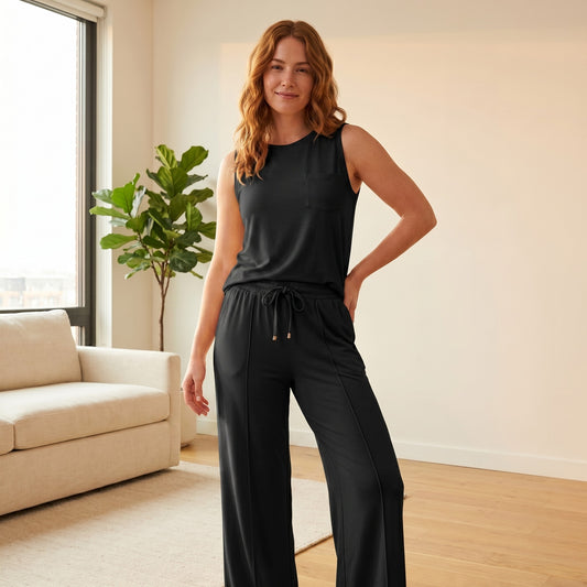 Velane™ – Soft Wide-Leg Lounge Set | Sleeveless Top & Drawstring Pants + 50% OFF