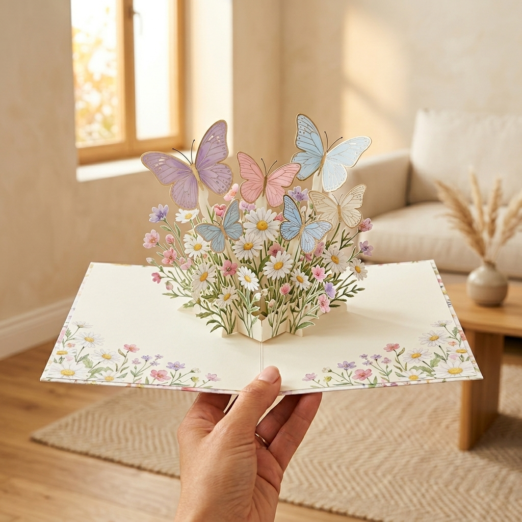 Gossamer™ – 3D Pop-Up Butterfly & Daisy Greeting Card with Envelope + 50% OFF