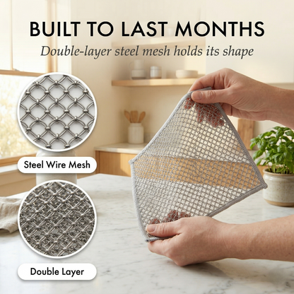 WireForge™ – No-Scratch Steel Mesh Scrubbing Cloth, Odor-Free & Reusable (4 packs)+ 50% OFF