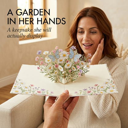 Gossamer™ – 3D Pop-Up Butterfly & Daisy Greeting Card with Envelope + 50% OFF