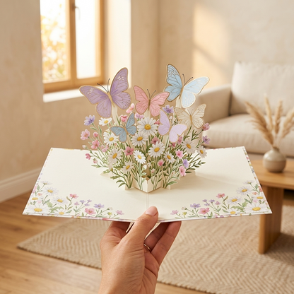 Gossamer™ – 3D Pop-Up Butterfly & Daisy Greeting Card with Envelope + 50% OFF