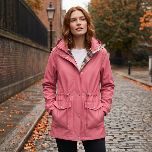 Misthollow™ – Waterproof Hooded Rain Jacket for Women with Plaid Lining & Cinched Waist + 50% OFF