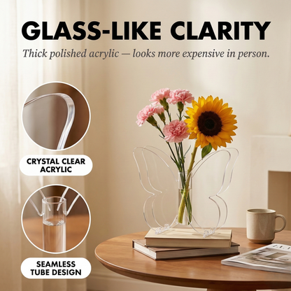 Winglow™ – Butterfly Acrylic Flower Vase | Clear Sculptural Home Décor +50% OFF