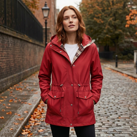Misthollow™ – Waterproof Hooded Rain Jacket for Women with Plaid Lining & Cinched Waist + 50% OFF